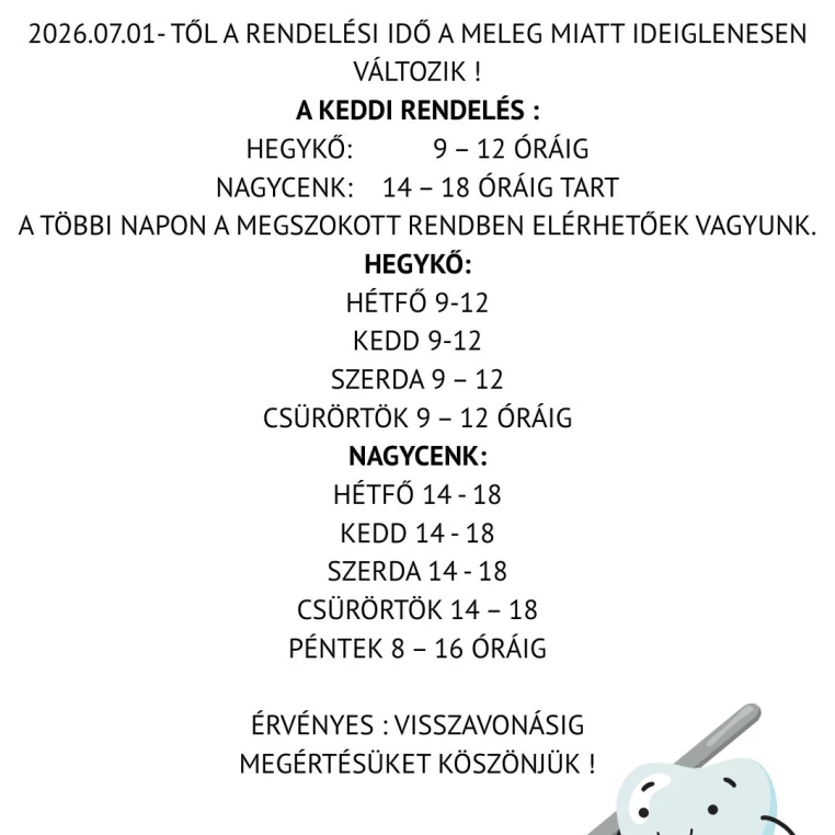 Nyári rendelés – Dr. Szemerédi László fogorvos elérhetőségei